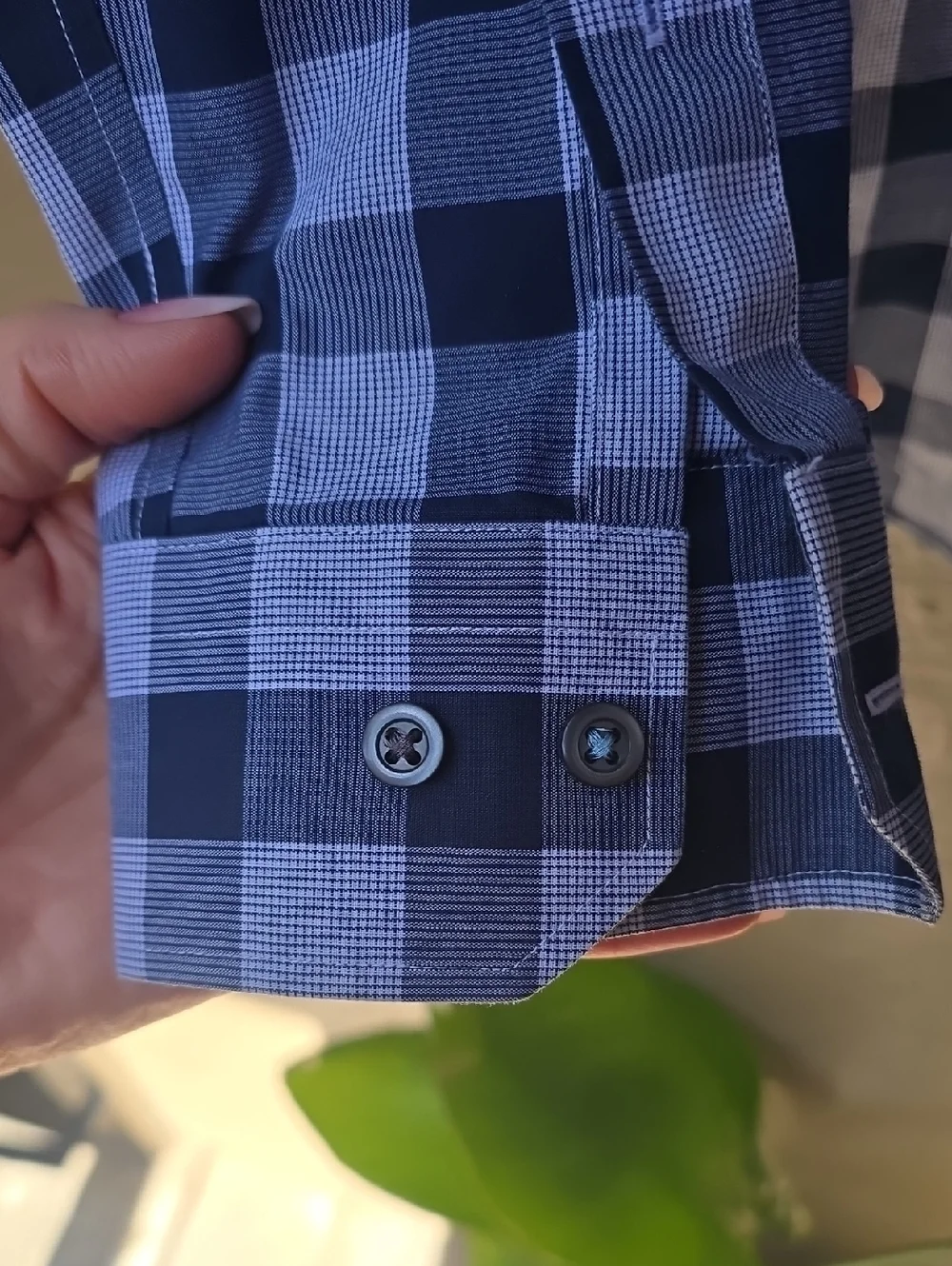 Banana Republic Blue Plaid Long Sleeve No Iron Dress Shirt Small S